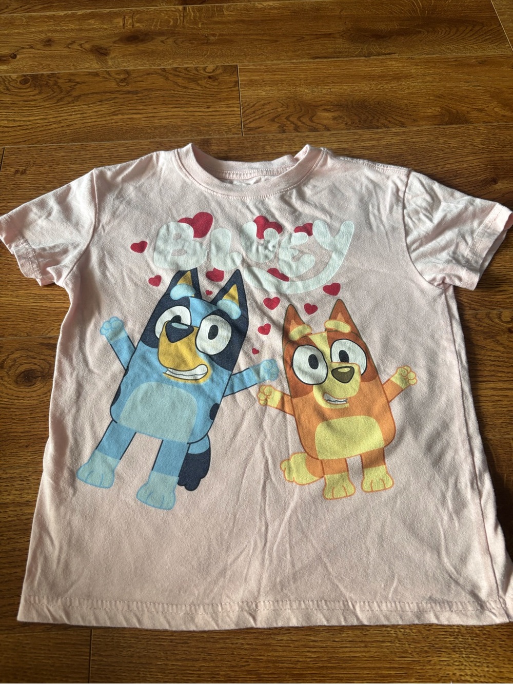Kids Pink 'Bluey' Graphic Tee - Cartoon Character Short Sleeve Shirt in size M